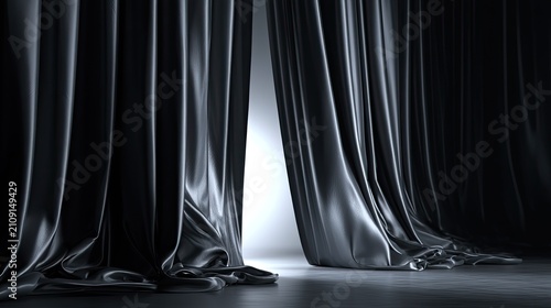 Elegant Black and Silver Curtains Revealing Bright Light.