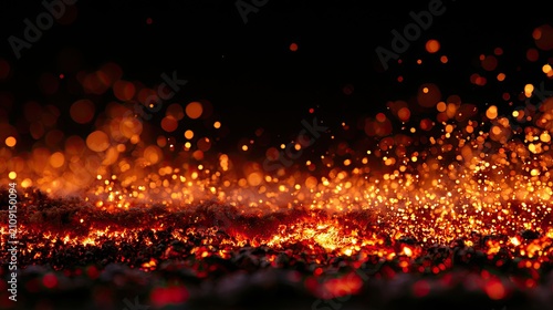 Abstract Fiery Bokeh Particles on Black Background.
