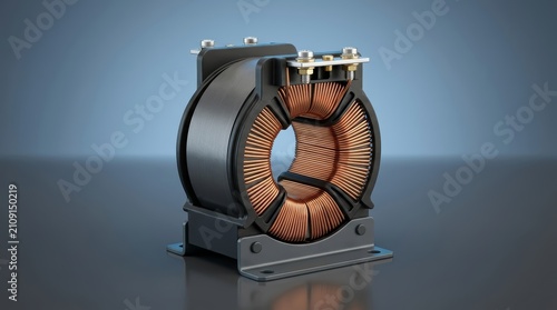 Inductor 3D render industrial electromagnetic component for energy storage filtering and power electronics applications
