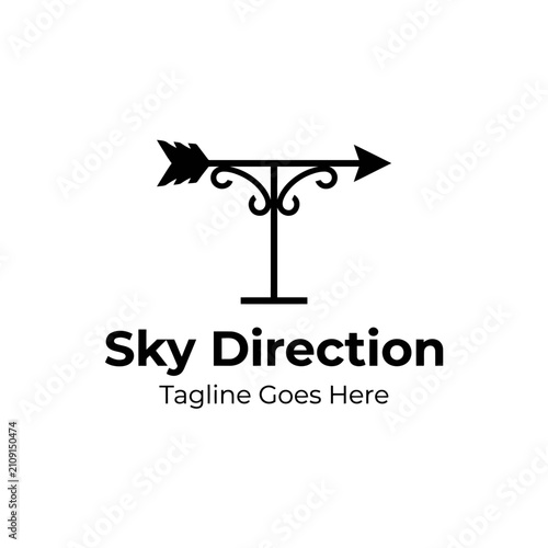 Bild auf Leinwand Minimalist black weather vane icon for directional branding and navigation concepts