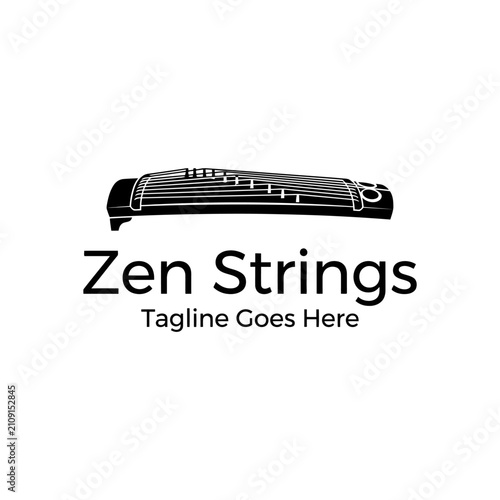 Bild auf Leinwand Minimalist cultural icon depicting a traditional koto or guqin for wellness brands