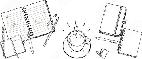 Tableau sur toile Literature education and copy writing line icons set featuring document signing fountain pen nib blogging and creative storytelling symbols on white background
