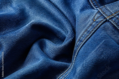 Blue Denim Fabric Texture with Visible Stitching