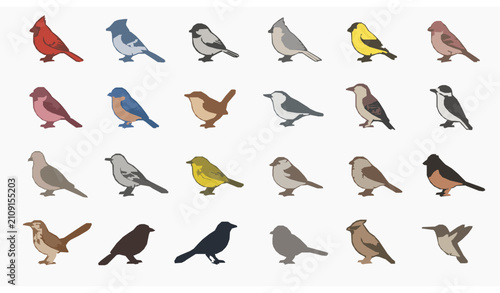 Tableau sur toile Flat Vector Illustration Set of Common Feeder Birds of the Southeastern United S