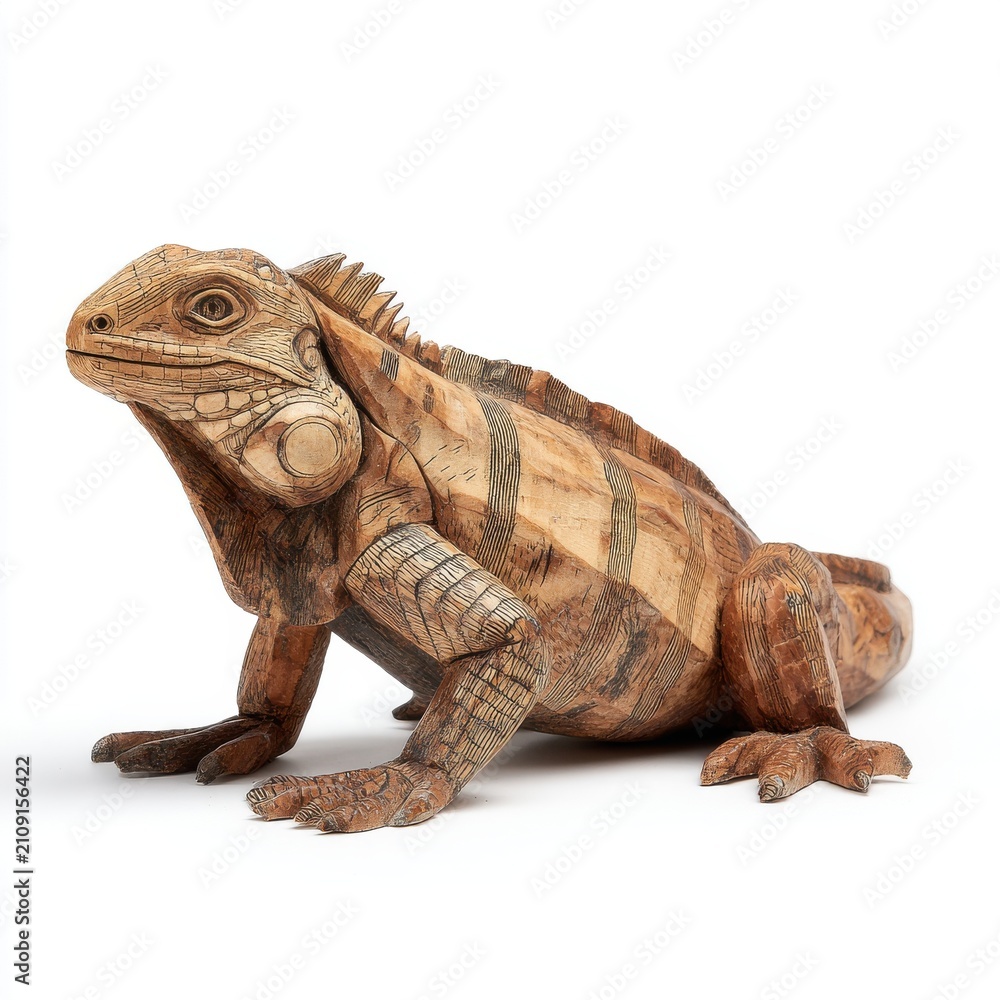 Fototapeta premium Detailed Brown Iguana Lizard Sitting Isolated On A Pure White Background With Textured Skin Scales