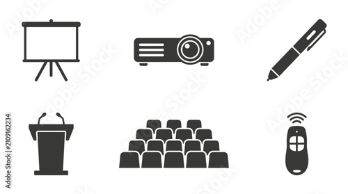 Set of presentation and conference room icons