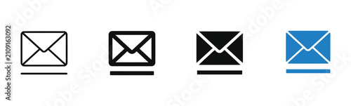 Email icon set, mail envelope symbol, message sign, contact pictogram, newsletter inbox, communication notification, user interface design