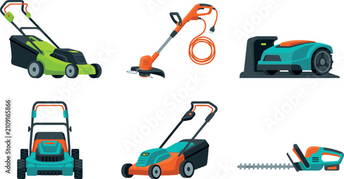 Canvastavla Lawn Mower and Garden Power Tools Vector Collection Featuring Electric Grass Cut