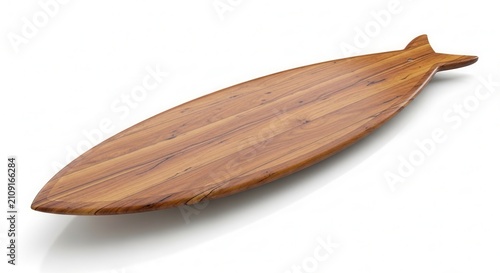 Wooden Surfboard Shape Serving Platter Isolated on White Background