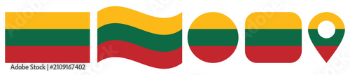 Foto Lithuania Flag Vector Illustration Set Featuring Rectangular, Waving, Circular, Rounded Square and Location Pin Icons
