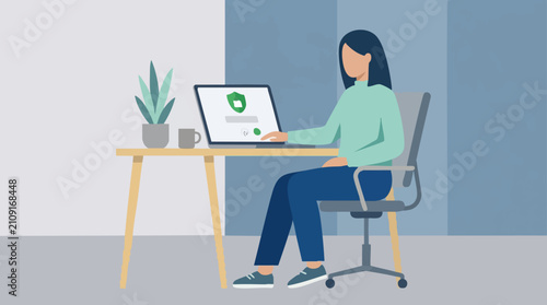 Digital security: Woman logs into laptop using fingerprint and password