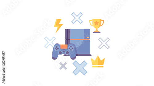 Canvastavla Gaming console and controller are arranged with decorative symbols to highlight the immersive experience of modern electronic entertainment