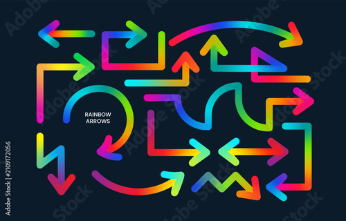 rainbow gradient fluid tube arrows vector icon set