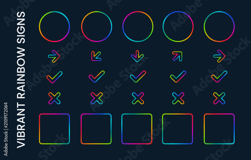 vibrant rainbow gradient ui icons and checkmarks vector set