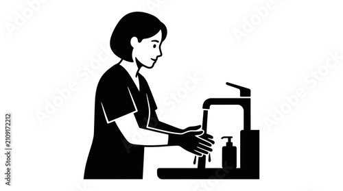 Photography Nurse washing her hands under a running faucet symbolizes proper hygiene protocols and infection control measures essential for maintaining cleanliness in professional medical facilities