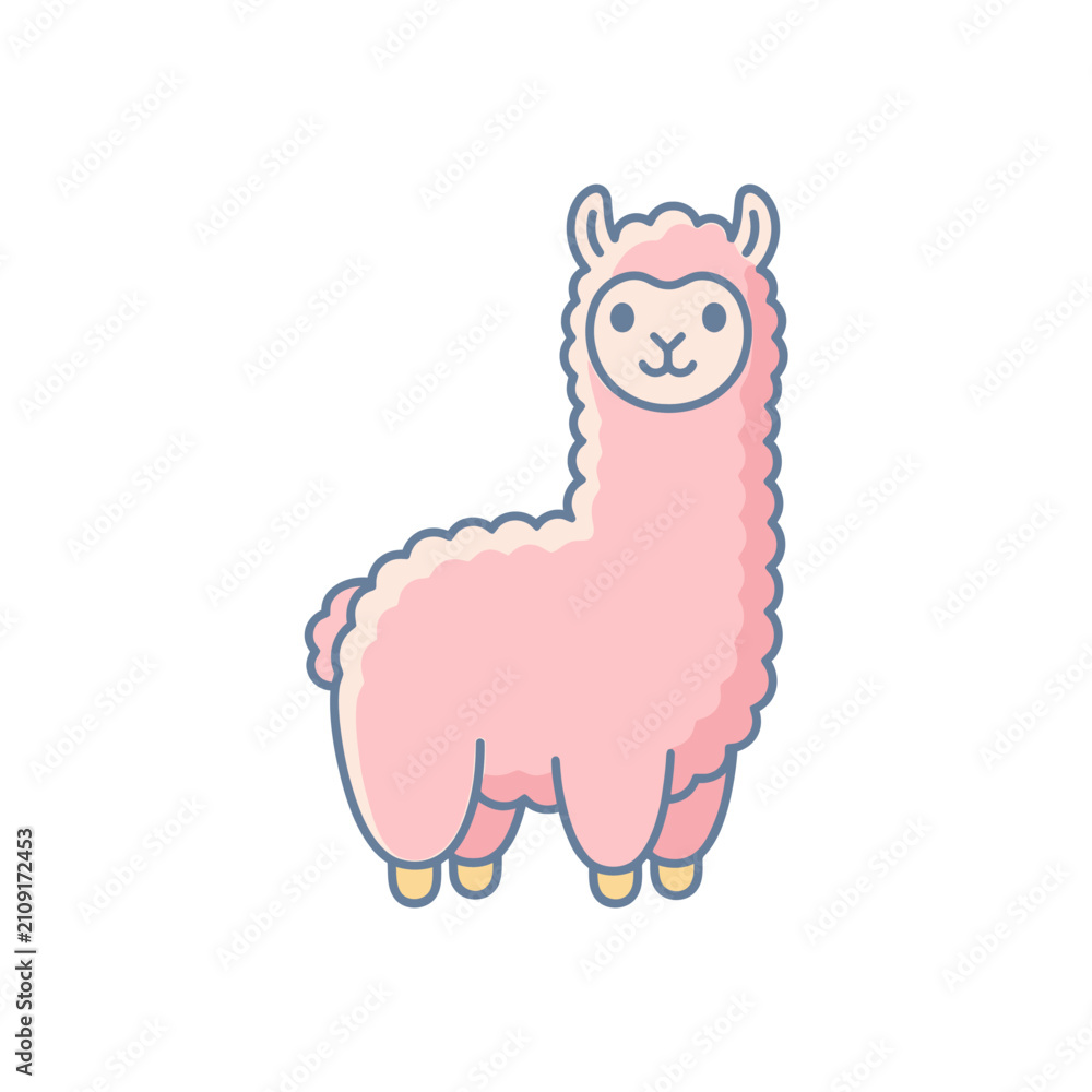 Fototapeta premium Adorable pink llama alpaca flat vector icon.