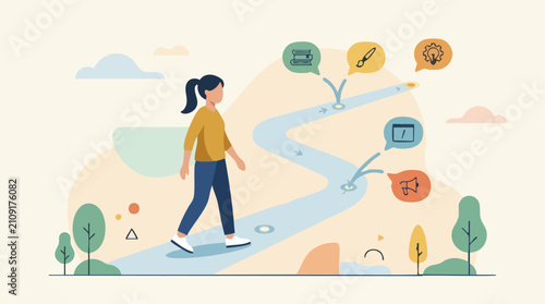Woman walking on a path, symbolizing skill development and career journey