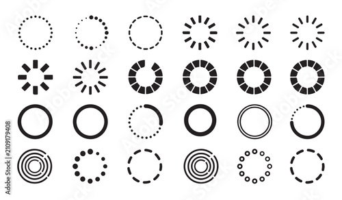 Obraz na płótnie Set of various black circular loading and buffering progress icons for web and m