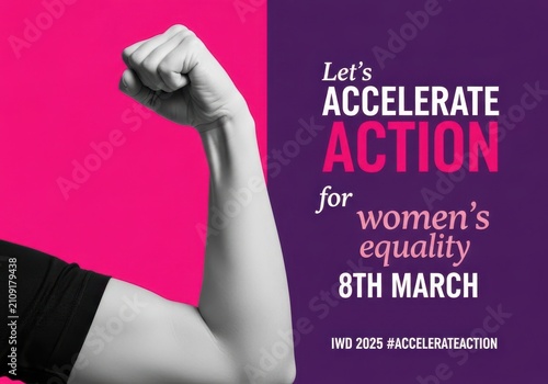 International womens day 2025 poster with raised fist for equality