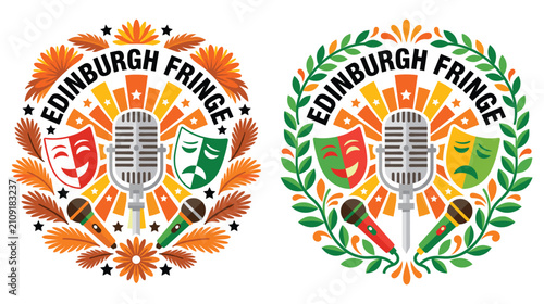 Obraz na płótnie Edinburgh fringe festival logos set with microphones, theater masks and colorful elements
