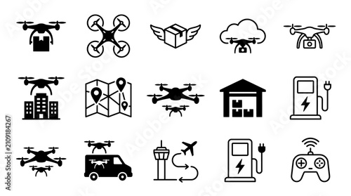 Obraz na płótnie Delivery drones and logistics symbols illustrate advanced supply chain operations and automated transport