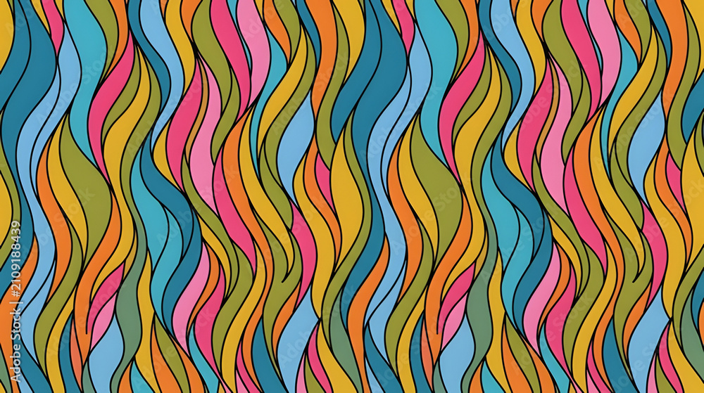 Colorful seamless wave pattern background with vibrant yellow red and blue wavy lines design