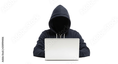 Person in hoodie using laptop anonymously