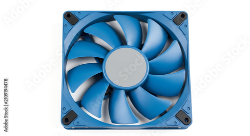 Fototapeta Blue computer cooling fan with blades spinning