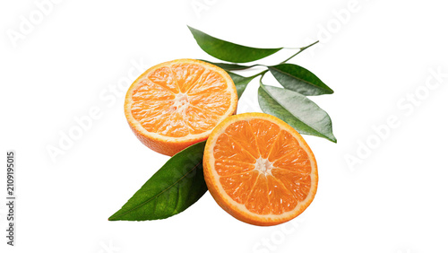 Foto Two halves of fresh sweet orange citrus fruit isolated on transparent background