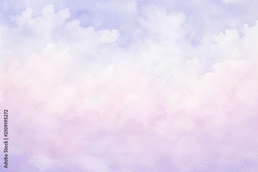 Fototapeta premium Dreamy pastel watercolor cloudscape png paint texture overlay, transparent background