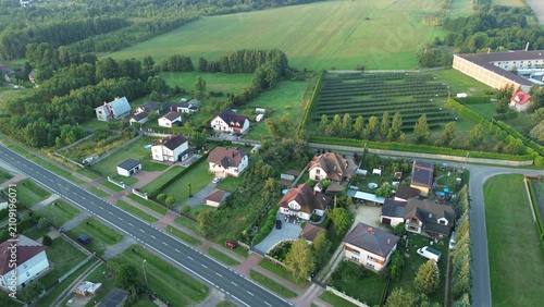 Photography Scenic house and garden in green forest.