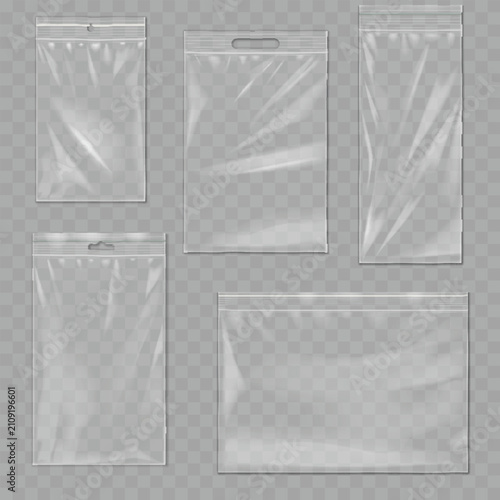 Clear Plastic Ziplock Bag Mockup Set Vector