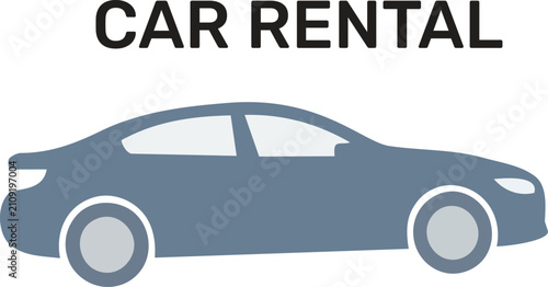 Rent car promotional badge featuring sleek automobile silhouette