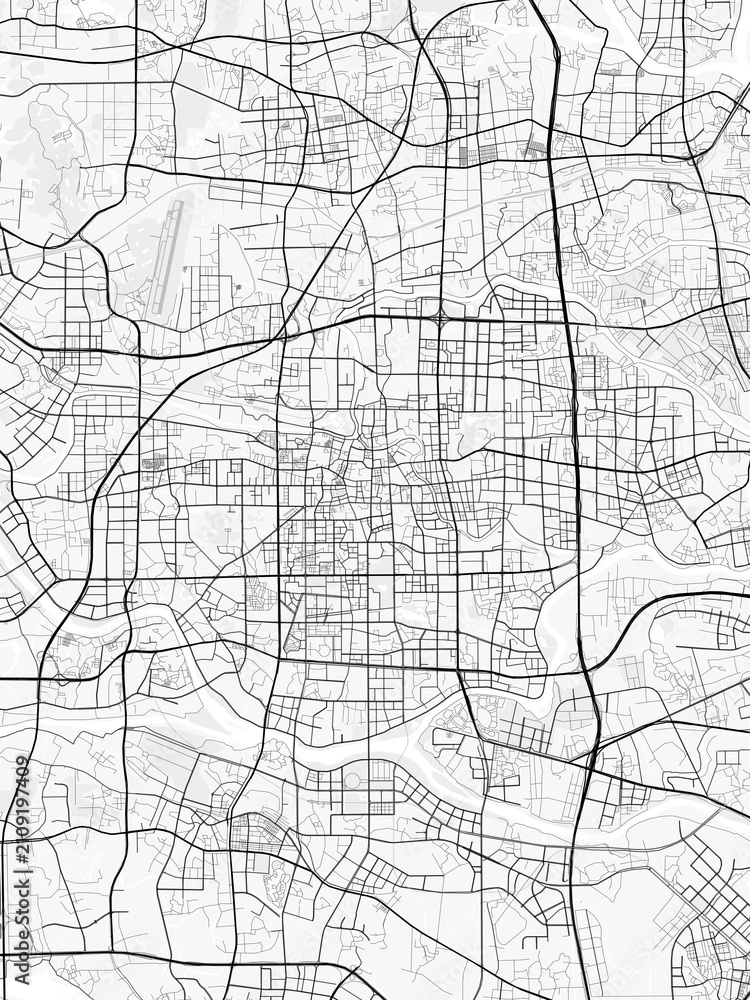 Obraz premium Foshan City Map. Minimalist black and white line art poster for printing, wallpaper, wall art, and map resources for home and office decor