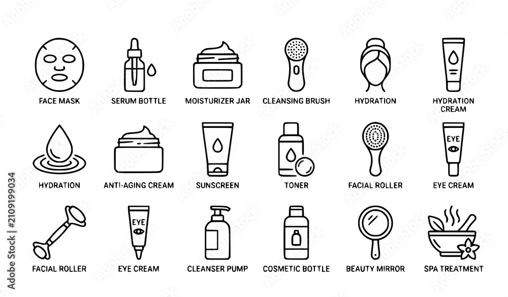 Fototapeta premium Beauty skincare outline icon collection editable vector illustration