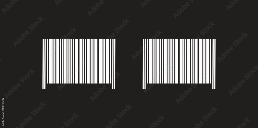 Fototapeta premium Two vertical barcode symbols on a solid black background