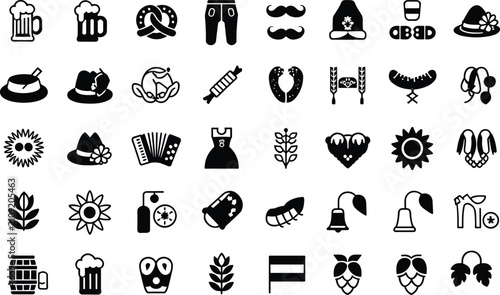 Canvastavla Oktoberfest vector icon set with beer pretzel lederhosen accordion sausage hat f