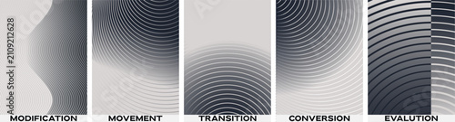 Minimalist abstract line art set, 5 geometric vector textures, monochrome modification and movement posters for web