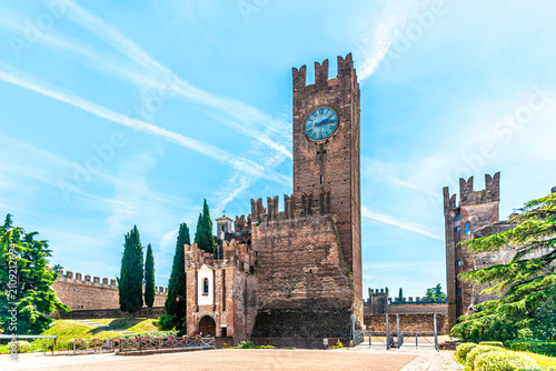 View at the Scaligero castle in the streets of Villafranca di Verona - Italy