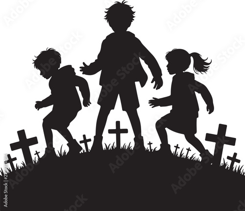 Foto Children running through cemetery at night