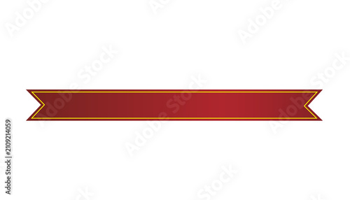 Elegant red ribbon banner with yellow border on transparent background simple design.