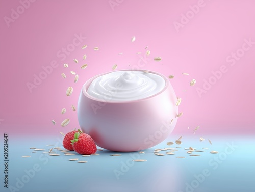 delicious yoghurt with strawberries and oats