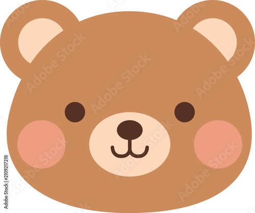 Cute Bear Face Character Icon, Flat Vector Illustration