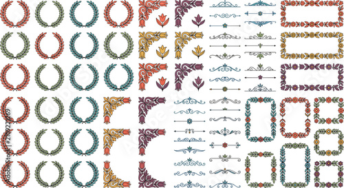 Floral Decorative Border Frame and Laurel Wreath Vector Ornament Collection