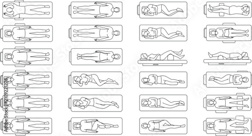 Patient Positioning Guide Vector Set with Medical Examination and Sleeping Position Illustrations