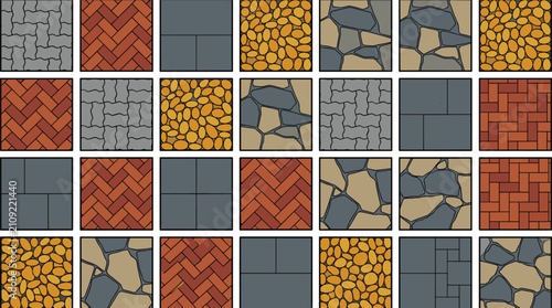 Seamless Pavement Texture Collection with Brick Stone Pebble and Concrete Tile Patterns