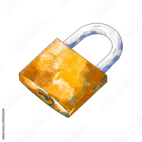 Fotografía Watercolor Padlock Security Metal Lock Sticker Design - Hand-Drawn Protection an