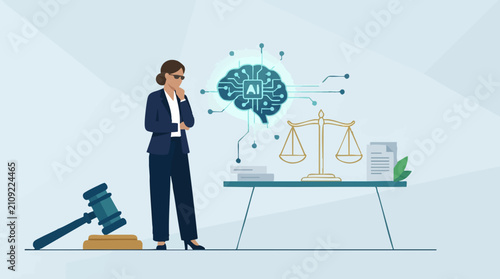 Artificial intelligence and justice system concept, AI legal counsel