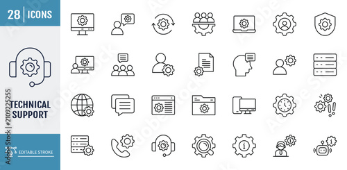 Technical Support icon set. outline icon set. vector illustration with editable stroke