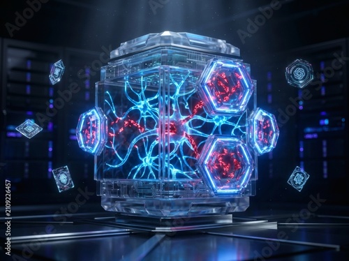 Futuristic glowing hologram of a human brain with digital connections